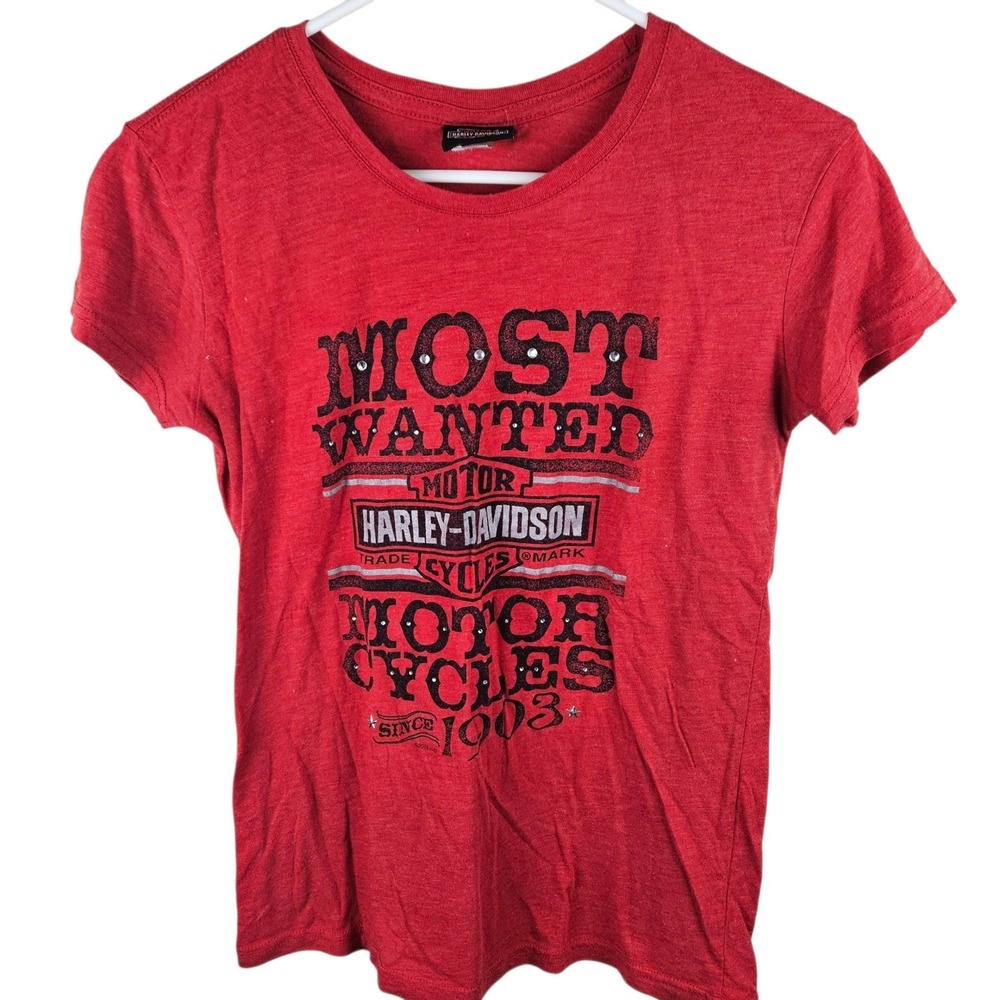 Harley Davidson Motorcycle Red Graphic T Shirt Women Size M Big Barn Des Moines